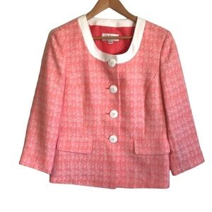 Nwt Le Suit tropical blooms papaya white blazer jacket size 10